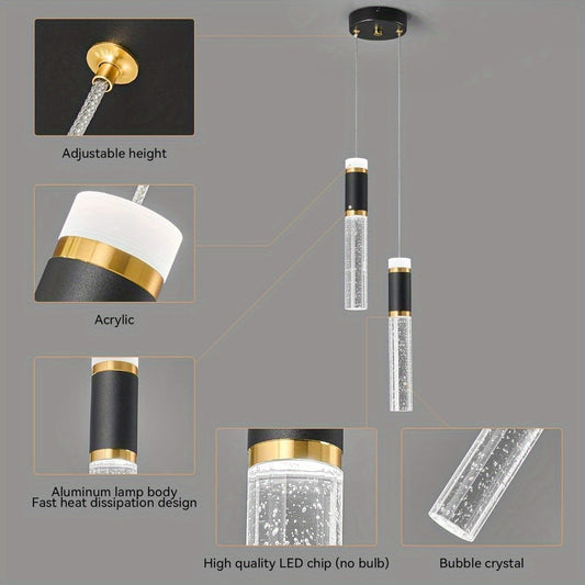 Kitchen Island Small Pendant Lights, Dimmable LED Hanging Light with Bubble Crystal Pendant Light Modern Mini Pendant Light 2-Light Pendant Lights