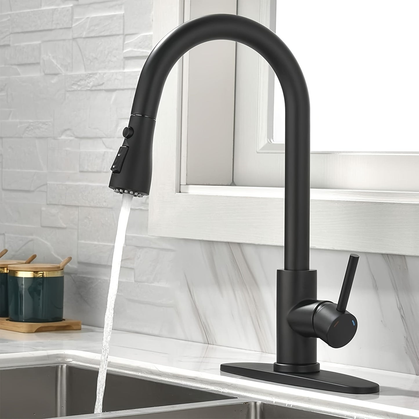 1pc Kitchen Faucet with Pull-Down Spray(Non-Potable Water Use) Single Handle High Stainless Steel Brushed Nickel Kitchen Sink Faucet with Deck Suitable for Bar Laundry RV Farmhouse (Matte Black Brushed Nickel)