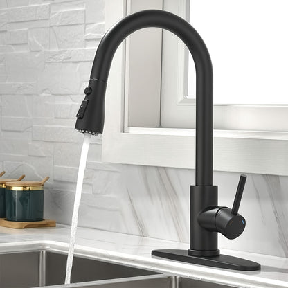1pc Kitchen Faucet with Pull-Down Spray(Non-Potable Water Use) Single Handle High Stainless Steel Brushed Nickel Kitchen Sink Faucet with Deck Suitable for Bar Laundry RV Farmhouse (Matte Black Brushed Nickel)