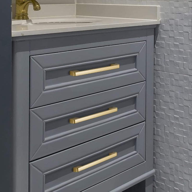 8 Pack Golden Brushed Cabinet Handles - Heavy Duty Zinc Alloy & Brass Hardware, Brushed Golden Finish Modern Rectangular Bar Design, 3.75" Hole Center & 4.2" Length, Easy Installation with Screws Included for Kitchen Cabinets