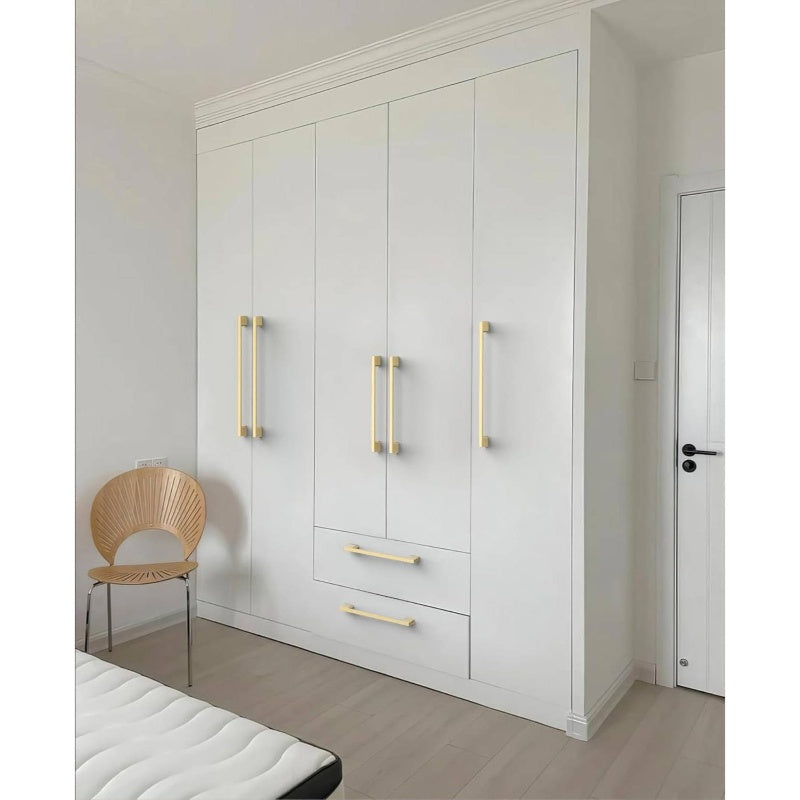 10 Pack Brushed Golden Cabinet Pulls - Modern Rectangular Bar-Style 10 Inch (256mm) Kitchen Cabinet Hardware with Screws Included, Durable Brushed Golden Finish for Drawers, Cupboards, Wardrobes - Easy Installation, Contempor