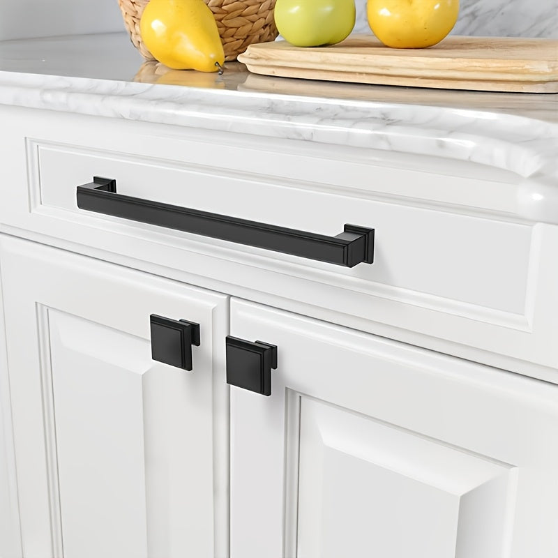 10pcs Black Aluminum Cabinet Handles - American Solid Thickened Drawer Pulls, Polished Finish, 3 Sizes, Includes Two Sizes of Mounting Screws, Furniture Hardware for Cabinets & Drawers, Handles for cabinets, American Style Ha