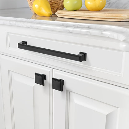 10pcs Black Aluminum Cabinet Handles - American Solid Thickened Drawer Pulls, Polished Finish, 3 Sizes, Includes Two Sizes of Mounting Screws, Furniture Hardware for Cabinets & Drawers, Handles for cabinets, American Style Ha