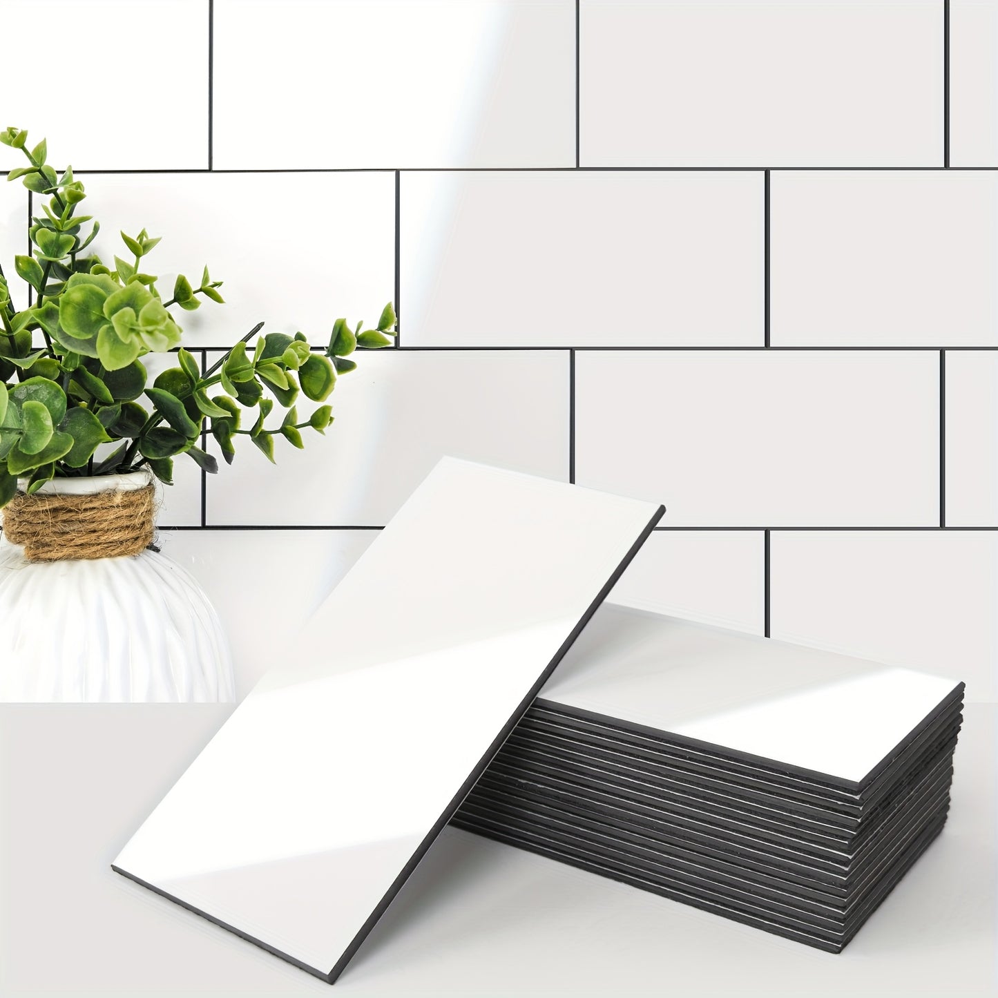 102 pcs Peel And Stick Wall Tile For Kitchen Backsplash, Bathroom, 3in. × 6in. Hanging Decorative Tiles Stick On Subway Tile, Glossy White