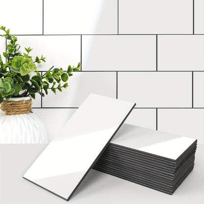 102 pcs Peel And Stick Wall Tile For Kitchen Backsplash, Bathroom, 3in. × 6in. Hanging Decorative Tiles Stick On Subway Tile, Glossy White