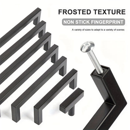 10pcs Matte Black Stainless Steel Cabinet Handles - Modern Square Drawer Pulls for Kitchen, Bathroom & Bar, Bar Cabinet, Hardware