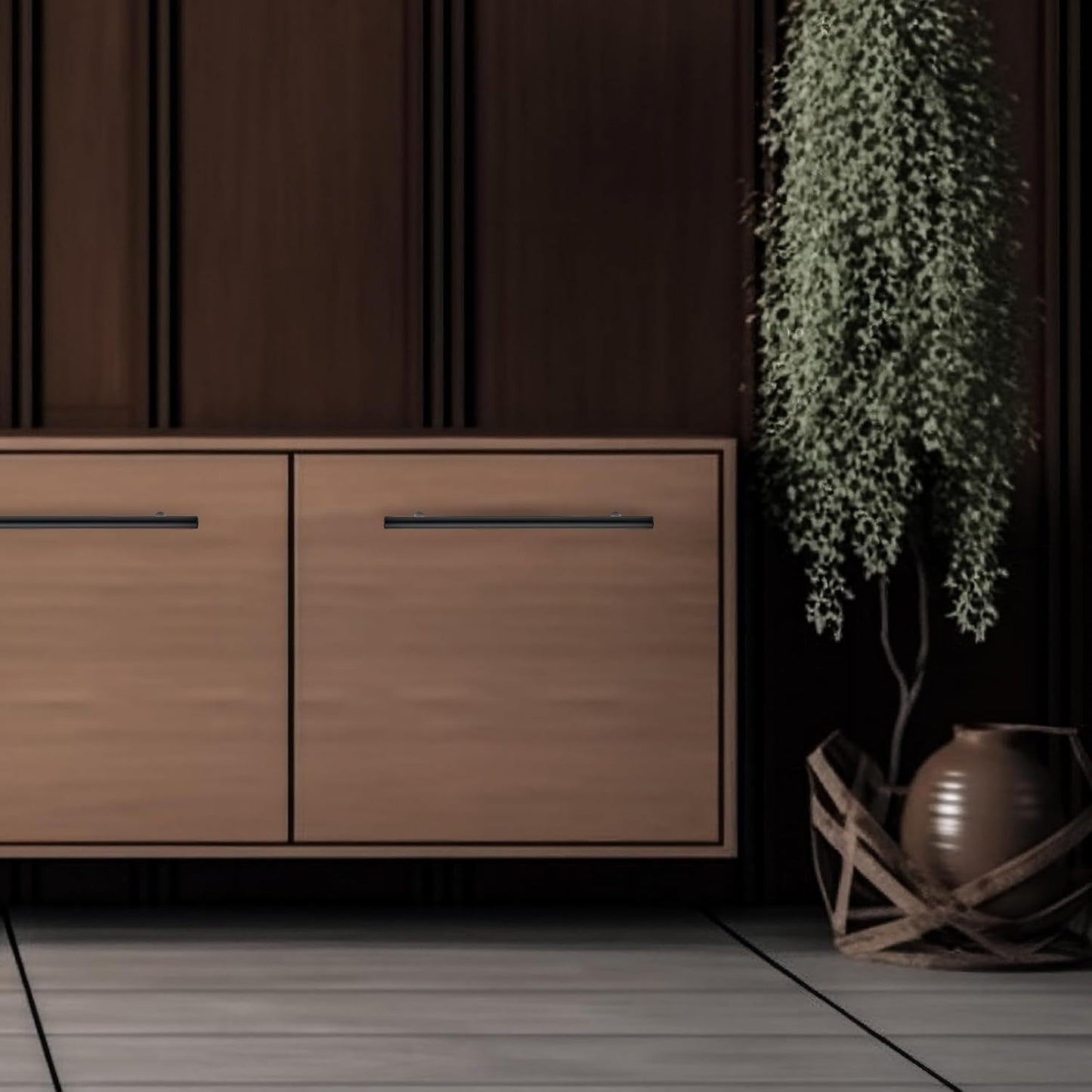 25/50 Pack Matte Black Stainless Steel Cabinet Pulls 7-3/8 Inch with 5 Inch Hole Center (128mm) - Modern Sleek Design Kitchen Hardware for Cabinets & Cupboards, Includes Mounting Screws, Kitchen Handles for Cabinets, Minimali