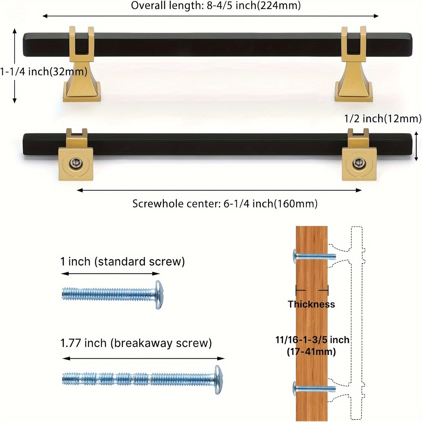 Haliwu 10 Pack Black Cabinet Pulls, Black&Gold Cabinet Handles, Square Drawer Pulls Dresser Handles, Kitchen Cabinet Handles Gold Pulls Kitchen Hardware