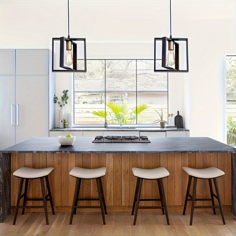 1pc Modern Industrial Pendant Light Fixture - Rotating Iron Frame, Semi-Flush Mount Ceiling Light for Kitchen Island, Entryway, Dining Room - E26/E27 Bulb Base (Bulb Not Included), Hard-Wired, Polished Metal Finish, Compatibl