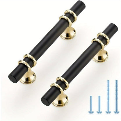 25pcs 5 Inch Matte Black & Golden Cabinet Pulls - Zinc Alloy Kitchen Cabinet Handles with Polished Golden Base, 3 Inch CC, Easy Installation, Durable Powder-Coated Finish for Drawers & Cupboards