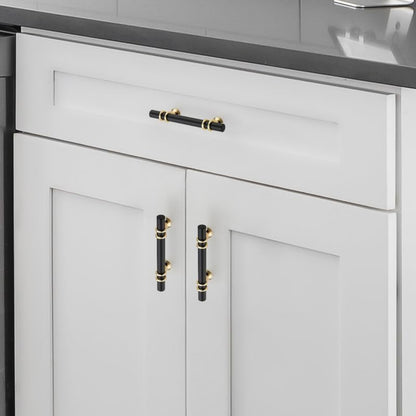 25pcs 5 Inch Matte Black & Golden Cabinet Pulls - Zinc Alloy Kitchen Cabinet Handles with Polished Golden Base, 3 Inch CC, Easy Installation, Durable Powder-Coated Finish for Drawers & Cupboards