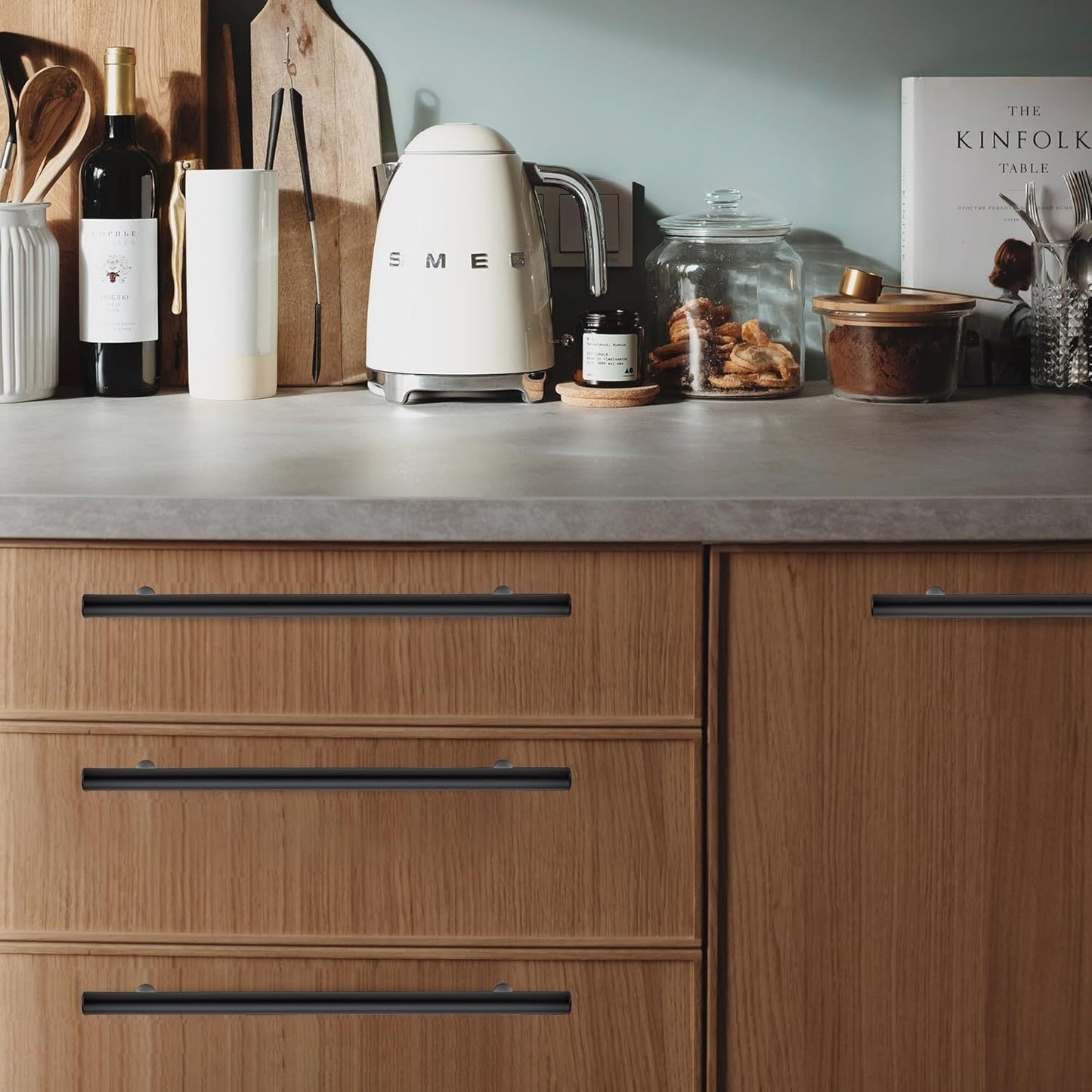 25/50 Pack Matte Black Stainless Steel Cabinet Pulls 7-3/8 Inch with 5 Inch Hole Center (128mm) - Modern Sleek Design Kitchen Hardware for Cabinets & Cupboards, Includes Mounting Screws, Kitchen Handles for Cabinets, Minimali