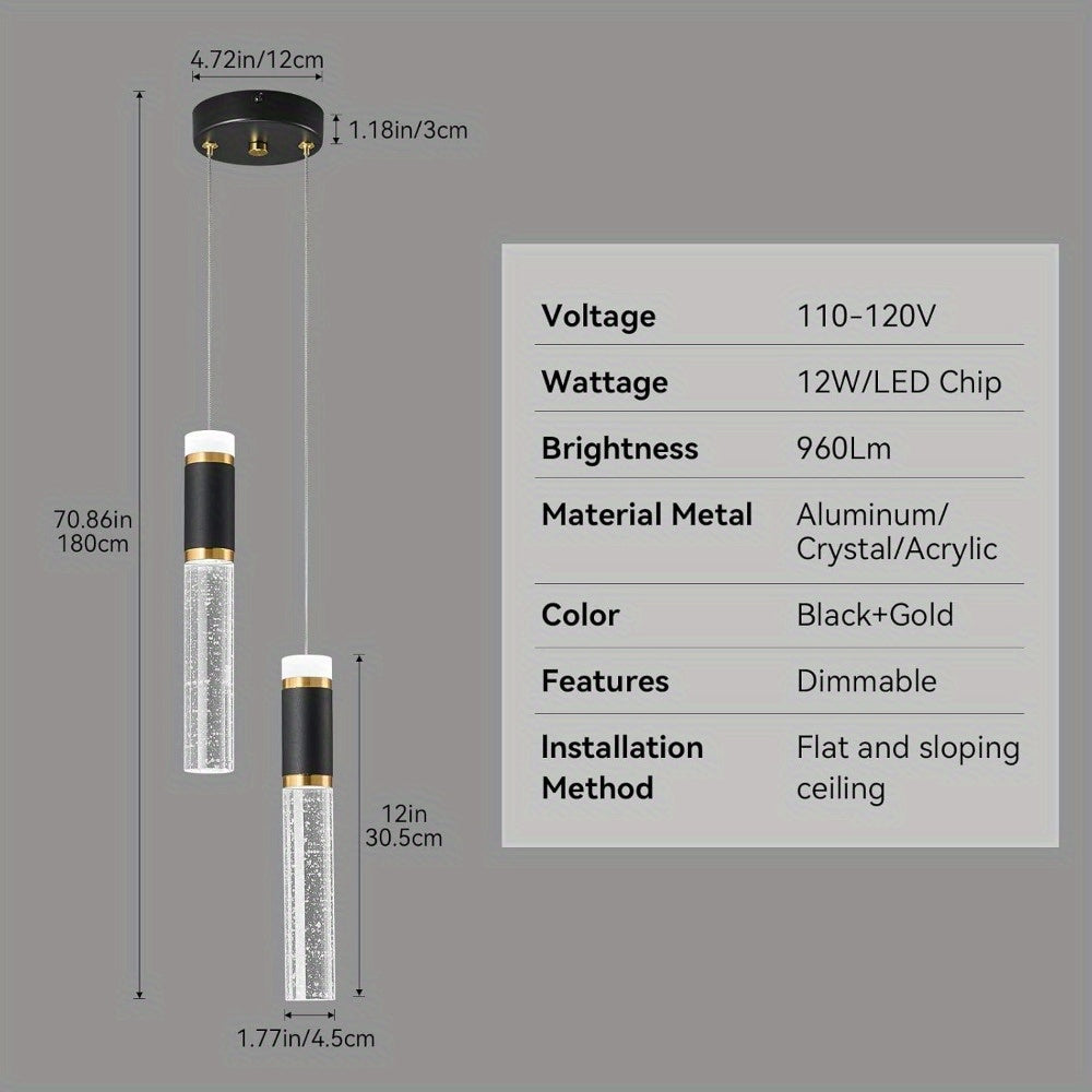 Kitchen Island Small Pendant Lights, Dimmable LED Hanging Light with Bubble Crystal Pendant Light Modern Mini Pendant Light 2-Light Pendant Lights