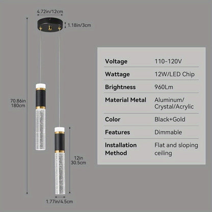 Kitchen Island Small Pendant Lights, Dimmable LED Hanging Light with Bubble Crystal Pendant Light Modern Mini Pendant Light 2-Light Pendant Lights