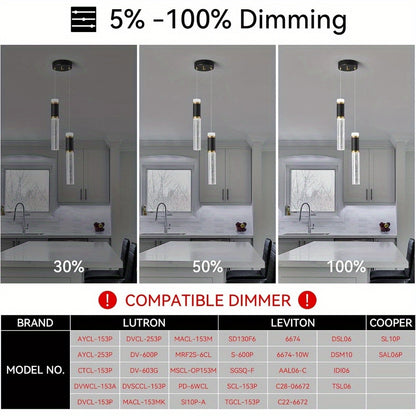 Kitchen Island Small Pendant Lights, Dimmable LED Hanging Light with Bubble Crystal Pendant Light Modern Mini Pendant Light 2-Light Pendant Lights