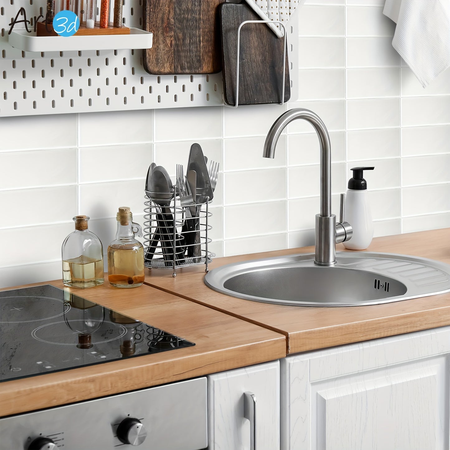 Art3d 3" X 6" Glass Peel And Stick Backsplash Tiles for Kitchen Or Bathroom, 32pcs