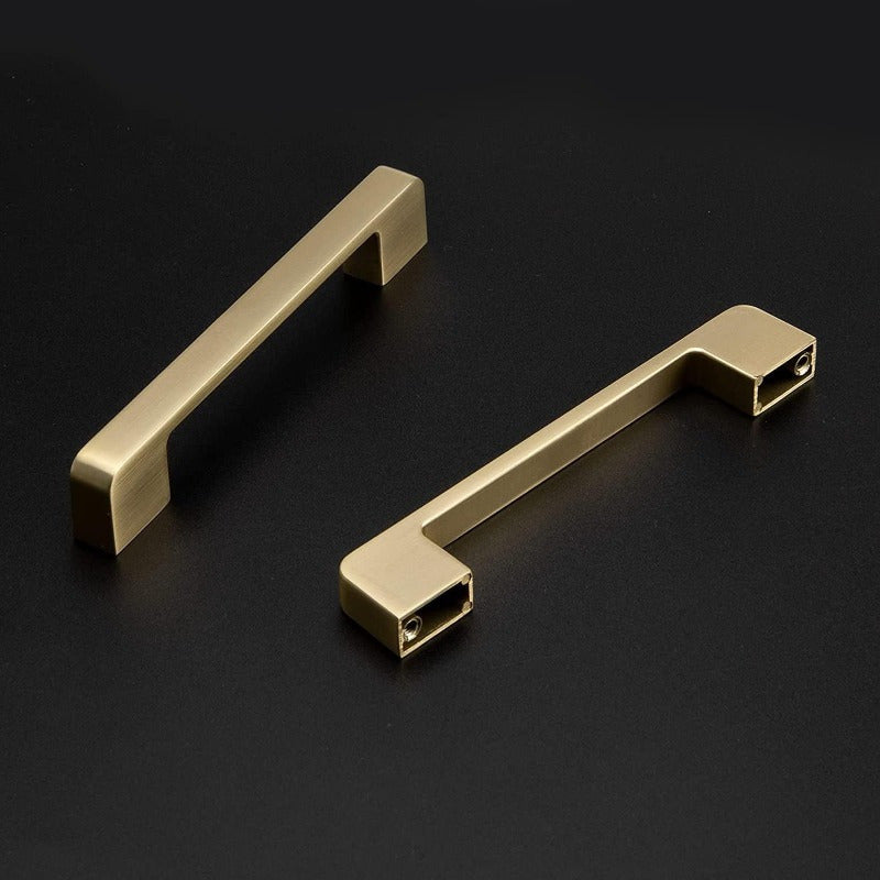 8 Pack Golden Brushed Cabinet Handles - Heavy Duty Zinc Alloy & Brass Hardware, Brushed Golden Finish Modern Rectangular Bar Design, 3.75" Hole Center & 4.2" Length, Easy Installation with Screws Included for Kitchen Cabinets