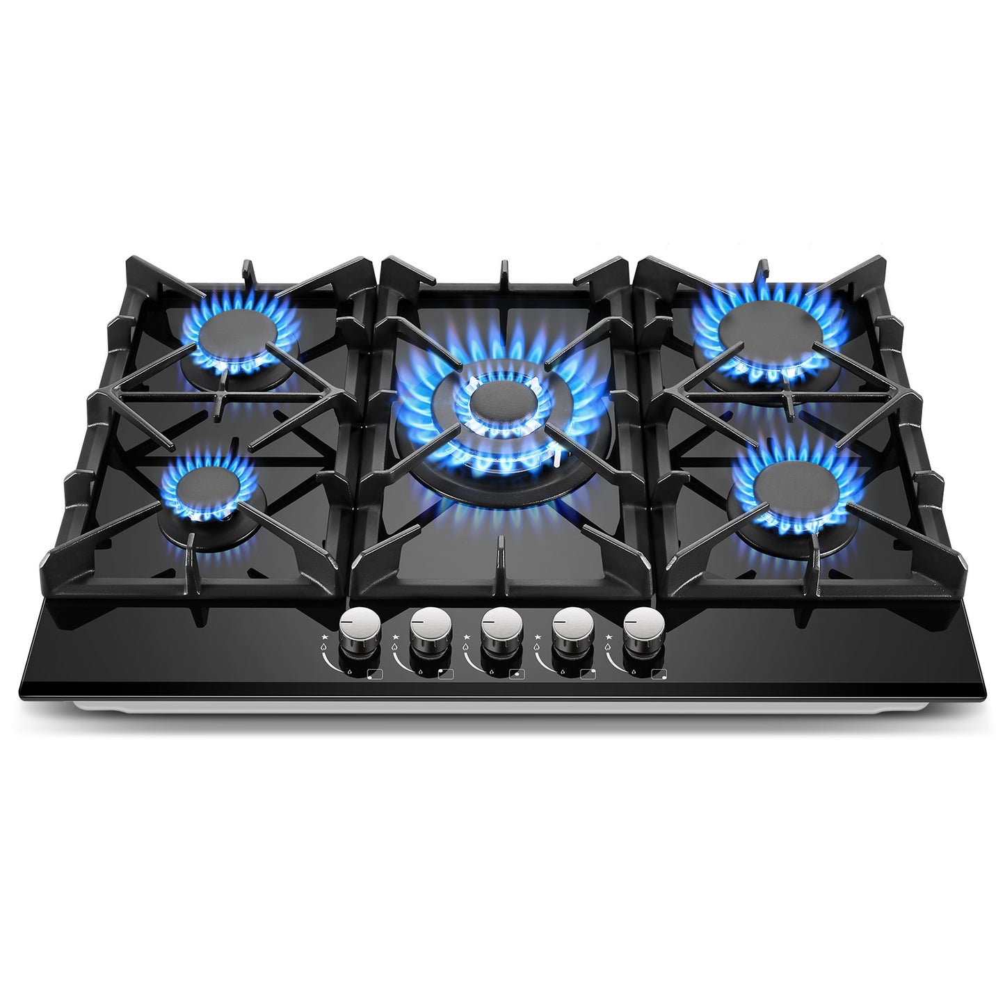 30 Inch 5-Burner Gas Cooktop with Thermocouple Protection & Black Glass Top - LPG/NG Dual Fuel Propane/Natural Gas Stove, Heavy-Duty Construction with Precise Flame Control & Safety Shutoff for Indoor, RV, Apartment, Home Kit