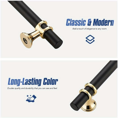 25pcs 5 Inch Matte Black & Golden Cabinet Pulls - Zinc Alloy Kitchen Cabinet Handles with Polished Golden Base, 3 Inch CC, Easy Installation, Durable Powder-Coated Finish for Drawers & Cupboards