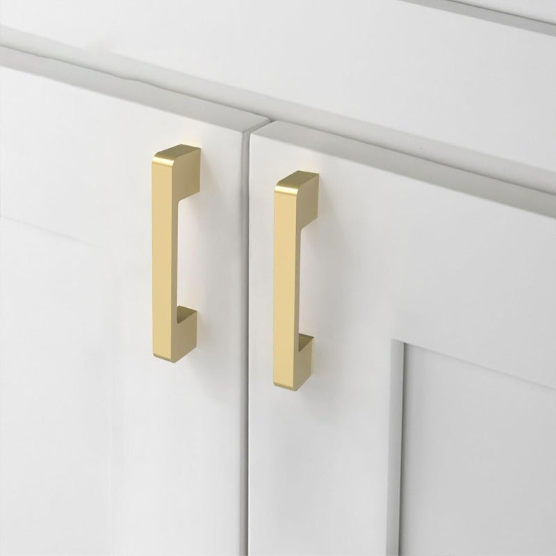 8 Pack Golden Brushed Cabinet Handles - Heavy Duty Zinc Alloy & Brass Hardware, Brushed Golden Finish Modern Rectangular Bar Design, 3.75" Hole Center & 4.2" Length, Easy Installation with Screws Included for Kitchen Cabinets