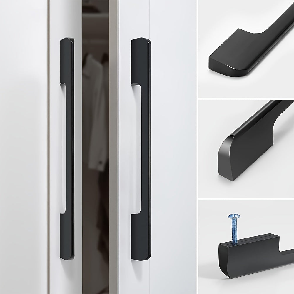 6pcs Modern Minimalist Cabinet Door Handles - Sleek Black Aluminum, Polished Finish, 4" to 19.6" Extended Length for Wardrobe & Kitchen Cabinets