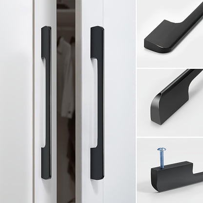 6pcs Modern Minimalist Cabinet Door Handles - Sleek Black Aluminum, Polished Finish, 4" to 19.6" Extended Length for Wardrobe & Kitchen Cabinets