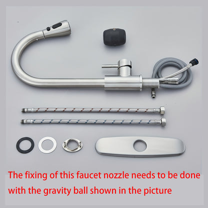 1pc Kitchen Faucet with Pull-Down Spray(Non-Potable Water Use) Single Handle High Stainless Steel Brushed Nickel Kitchen Sink Faucet with Deck Suitable for Bar Laundry RV Farmhouse (Matte Black Brushed Nickel)