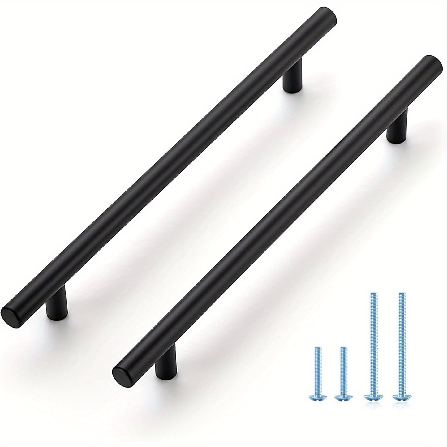 25/50 Pack Matte Black Stainless Steel Cabinet Pulls 7-3/8 Inch with 5 Inch Hole Center (128mm) - Modern Sleek Design Kitchen Hardware for Cabinets & Cupboards, Includes Mounting Screws, Kitchen Handles for Cabinets, Minimali