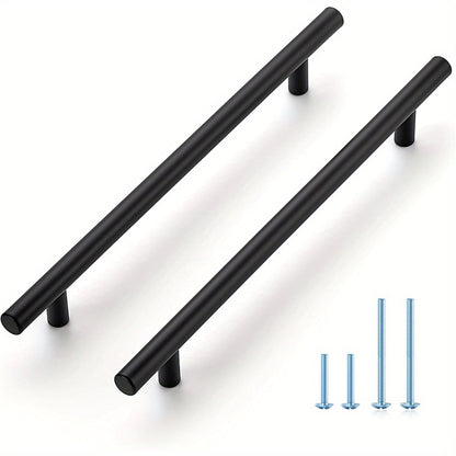 25/50 Pack Matte Black Stainless Steel Cabinet Pulls 7-3/8 Inch with 5 Inch Hole Center (128mm) - Modern Sleek Design Kitchen Hardware for Cabinets & Cupboards, Includes Mounting Screws, Kitchen Handles for Cabinets, Minimali