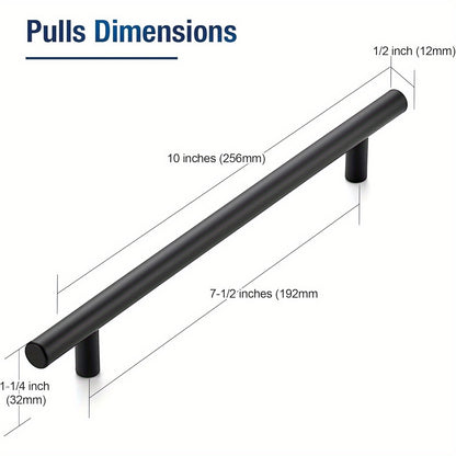 25/50 Pack Matte Black Stainless Steel Cabinet Pulls 7-3/8 Inch with 5 Inch Hole Center (128mm) - Modern Sleek Design Kitchen Hardware for Cabinets & Cupboards, Includes Mounting Screws, Kitchen Handles for Cabinets, Minimali