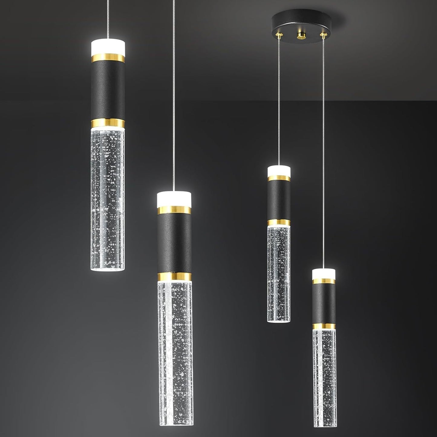 Kitchen Island Small Pendant Lights, Dimmable LED Hanging Light with Bubble Crystal Pendant Light Modern Mini Pendant Light 2-Light Pendant Lights