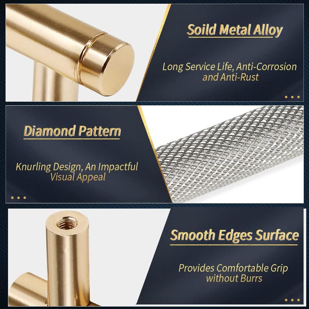 4 Pack Brushed Nickel Cabinet Pulls 5 Inch (128mm) Heavy Duty Knurled Handles - Modern Luxury Kitchen Cabinet Hardware with Corrosion- Aluminum Alloy, Golden & Nickel Finish, Easy Installation with Screws Included for Cabinet