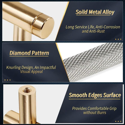 4 Pack Brushed Nickel Cabinet Pulls 5 Inch (128mm) Heavy Duty Knurled Handles - Modern Luxury Kitchen Cabinet Hardware with Corrosion- Aluminum Alloy, Golden & Nickel Finish, Easy Installation with Screws Included for Cabinet