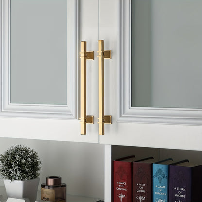 Haliwu Gold Cabinet Pulls, Brushed Brass Cabinet Pulls Square Gold Cabinet Handles, 6-1/4 inch Kitchen Cabinet Handles Hardware