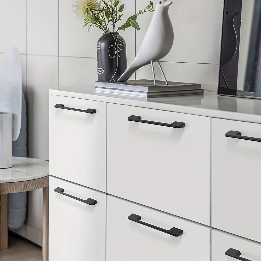 6pcs Modern Minimalist Cabinet Door Handles - Sleek Black Aluminum, Polished Finish, 4" to 19.6" Extended Length for Wardrobe & Kitchen Cabinets