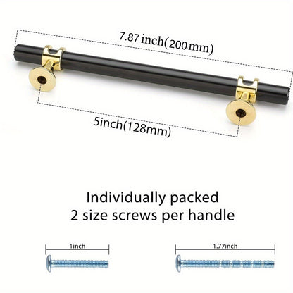 5 Pack/ Black&Golden Cabinet Pulls, 2 Tone Cabinet Handles Drawer Pulls, Kitchen Cabinet Handles, 5-inch (128mm) Hole Center Spacing Solid Dresser Pulls Hardware