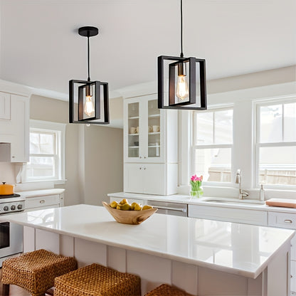 1pc Modern Industrial Pendant Light Fixture - Rotating Iron Frame, Semi-Flush Mount Ceiling Light for Kitchen Island, Entryway, Dining Room - E26/E27 Bulb Base (Bulb Not Included), Hard-Wired, Polished Metal Finish, Compatibl