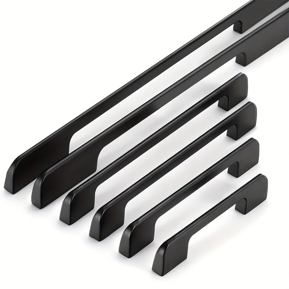 6pcs Modern Minimalist Cabinet Door Handles - Sleek Black Aluminum, Polished Finish, 4" to 19.6" Extended Length for Wardrobe & Kitchen Cabinets