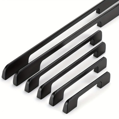 6pcs Modern Minimalist Cabinet Door Handles - Sleek Black Aluminum, Polished Finish, 4" to 19.6" Extended Length for Wardrobe & Kitchen Cabinets