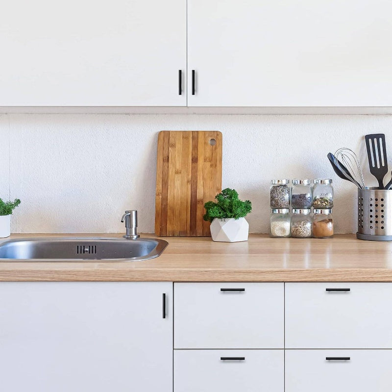 20 Pack Matte Black Stainless Steel Cabinet Pulls - 6" Modern Rectangular Kitchen Cabinet Handles with 3.75" Hole Center, Heavy Duty Drawer & Cupboard Pulls, Easy-Grip Minimalist Design for Cabinets, Wardrobes, Dressers - Dur