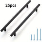 25/50 Pack Matte Black Stainless Steel Cabinet Pulls 7-3/8 Inch with 5 Inch Hole Center (128mm) - Modern Sleek Design Kitchen Hardware for Cabinets & Cupboards, Includes Mounting Screws, Kitchen Handles for Cabinets, Minimali