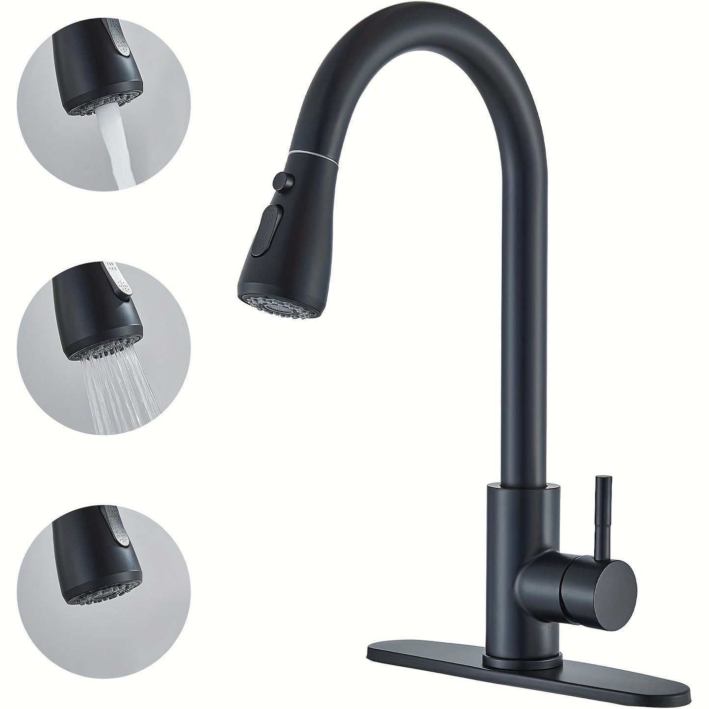 1pc Kitchen Faucet with Pull-Down Spray(Non-Potable Water Use) Single Handle High Stainless Steel Brushed Nickel Kitchen Sink Faucet with Deck Suitable for Bar Laundry RV Farmhouse (Matte Black Brushed Nickel)