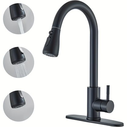 1pc Kitchen Faucet with Pull-Down Spray(Non-Potable Water Use) Single Handle High Stainless Steel Brushed Nickel Kitchen Sink Faucet with Deck Suitable for Bar Laundry RV Farmhouse (Matte Black Brushed Nickel)