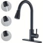 1pc Kitchen Faucet with Pull-Down Spray(Non-Potable Water Use) Single Handle High Stainless Steel Brushed Nickel Kitchen Sink Faucet with Deck Suitable for Bar Laundry RV Farmhouse (Matte Black Brushed Nickel)