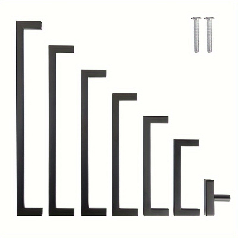 10pcs Matte Black Stainless Steel Cabinet Handles - Modern Square Drawer Pulls for Kitchen, Bathroom & Bar, Bar Cabinet, Hardware