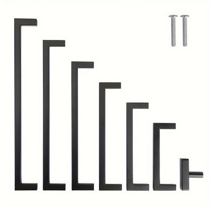 10pcs Matte Black Stainless Steel Cabinet Handles - Modern Square Drawer Pulls for Kitchen, Bathroom & Bar, Bar Cabinet, Hardware