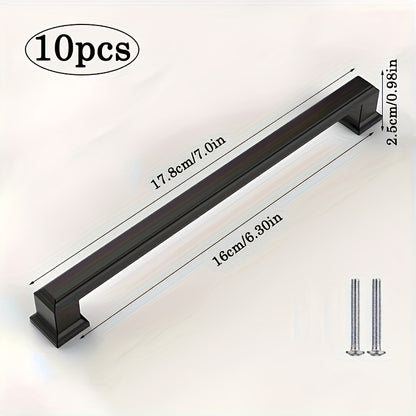 10pcs Black Aluminum Cabinet Handles - American Solid Thickened Drawer Pulls, Polished Finish, 3 Sizes, Includes Two Sizes of Mounting Screws, Furniture Hardware for Cabinets & Drawers, Handles for cabinets, American Style Ha