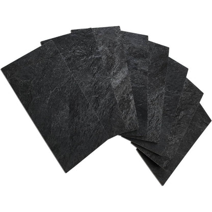 3x6 Peel and Stick Self-Adhesive Thick PVC Marble-Like Black Slate Tile Backsplash - Easy Install Removable Wall Panels for Kitchen, Bathroom, Fireplace, Laundry - Realistic Stone Look /Countertop Cover (No Grout Needed), Lar