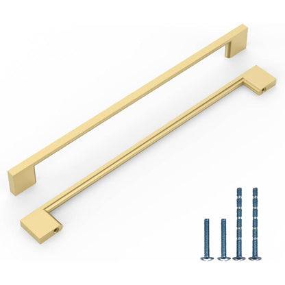 10 Pack Brushed Golden Cabinet Pulls - Modern Rectangular Bar-Style 10 Inch (256mm) Kitchen Cabinet Hardware with Screws Included, Durable Brushed Golden Finish for Drawers, Cupboards, Wardrobes - Easy Installation, Contempor