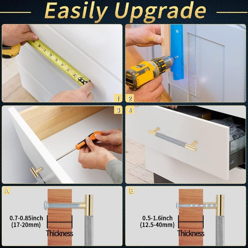 4 Pack Brushed Nickel Cabinet Pulls 5 Inch (128mm) Heavy Duty Knurled Handles - Modern Luxury Kitchen Cabinet Hardware with Corrosion- Aluminum Alloy, Golden & Nickel Finish, Easy Installation with Screws Included for Cabinet